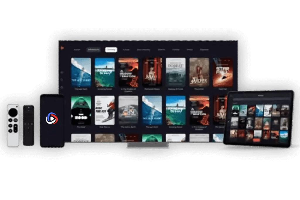 Pantalla múltiple mostrando canales deportivos, películas y series en dispositivos Smart TV, móvil y PC con listas IPTV España de alta calidad y transmisión fluida.
