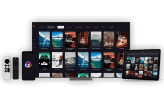 Pantalla múltiple mostrando canales deportivos, películas y series en dispositivos Smart TV, móvil y PC con listas IPTV España de alta calidad y transmisión fluida.